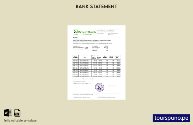 listo para imprimir plantilla de Excel de extracto bancario de Ucrania PrivatBan